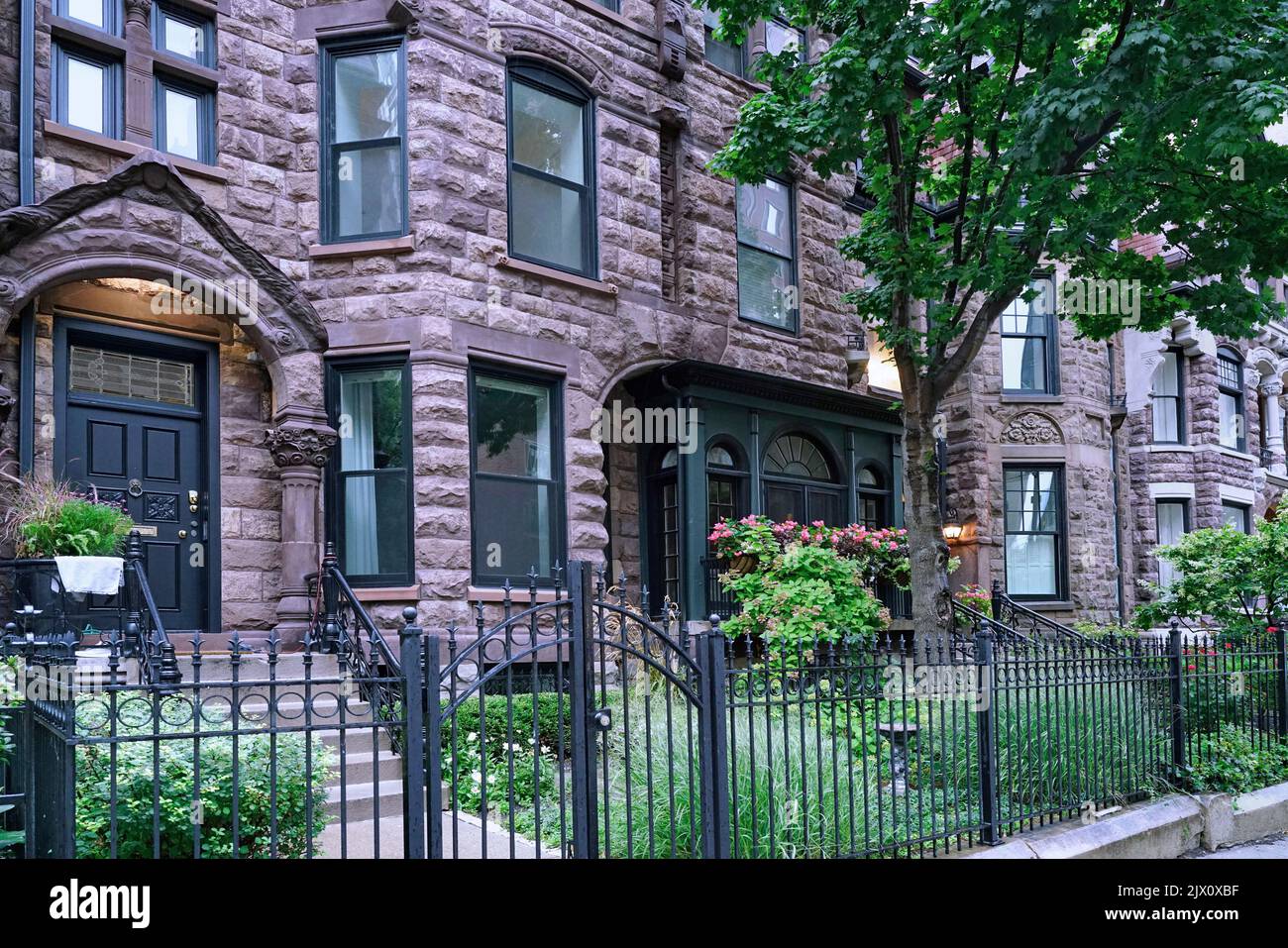 Urban residential street with old brownstone townhouses Stock Photo Alamy