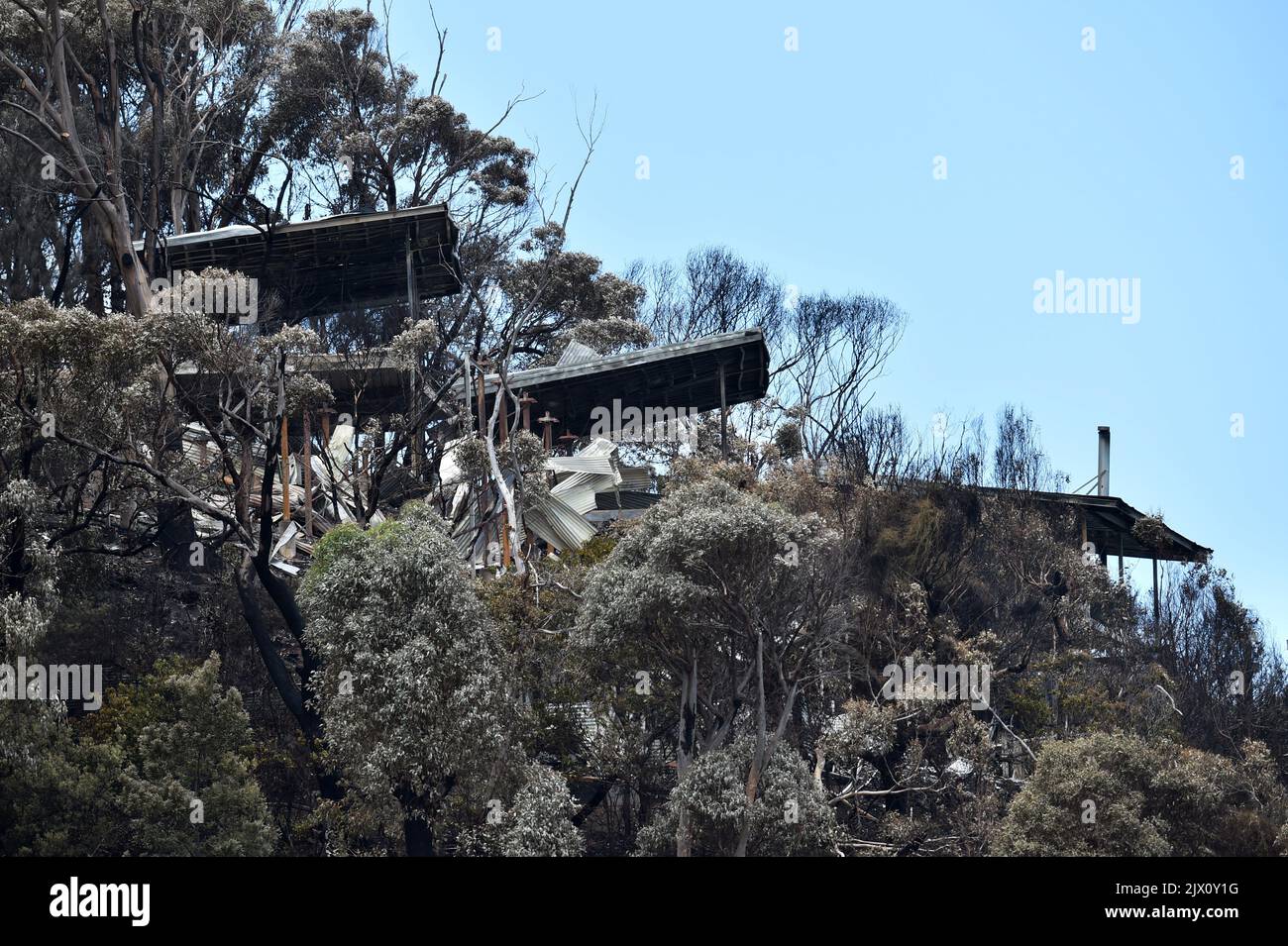 Fire damaged buildings are seen at Wye River in the Otway Ranges south ...