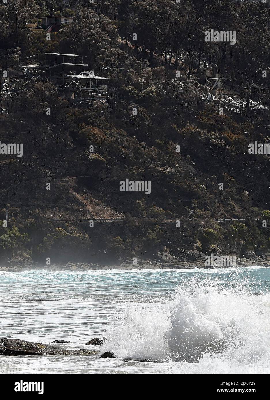 Fire damaged buildings are seen at Wye River in the Otway Ranges south ...