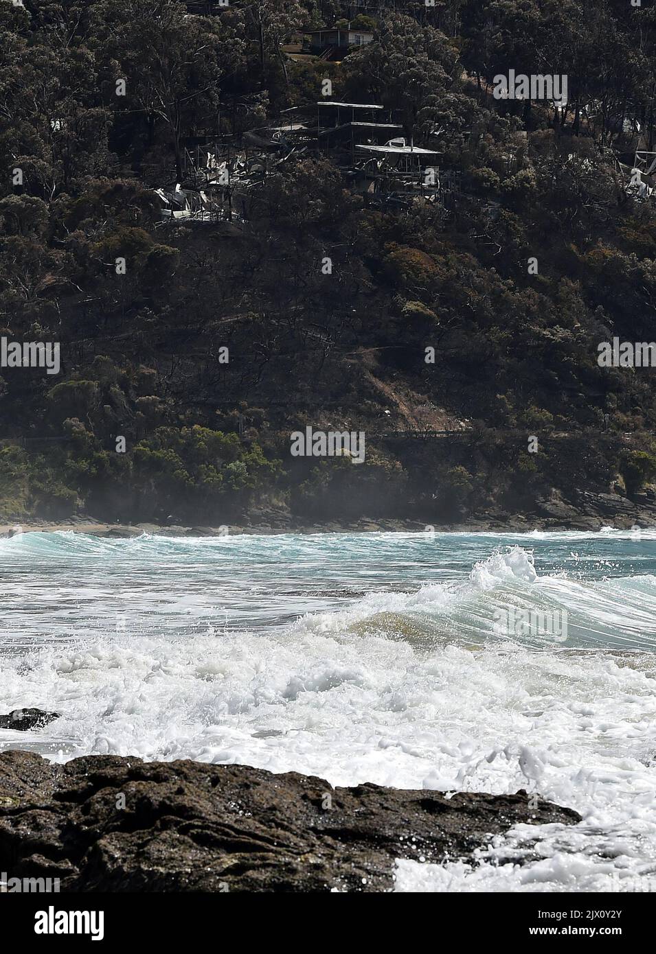 Fire damaged buildings are seen at Wye River in the Otway Ranges south ...