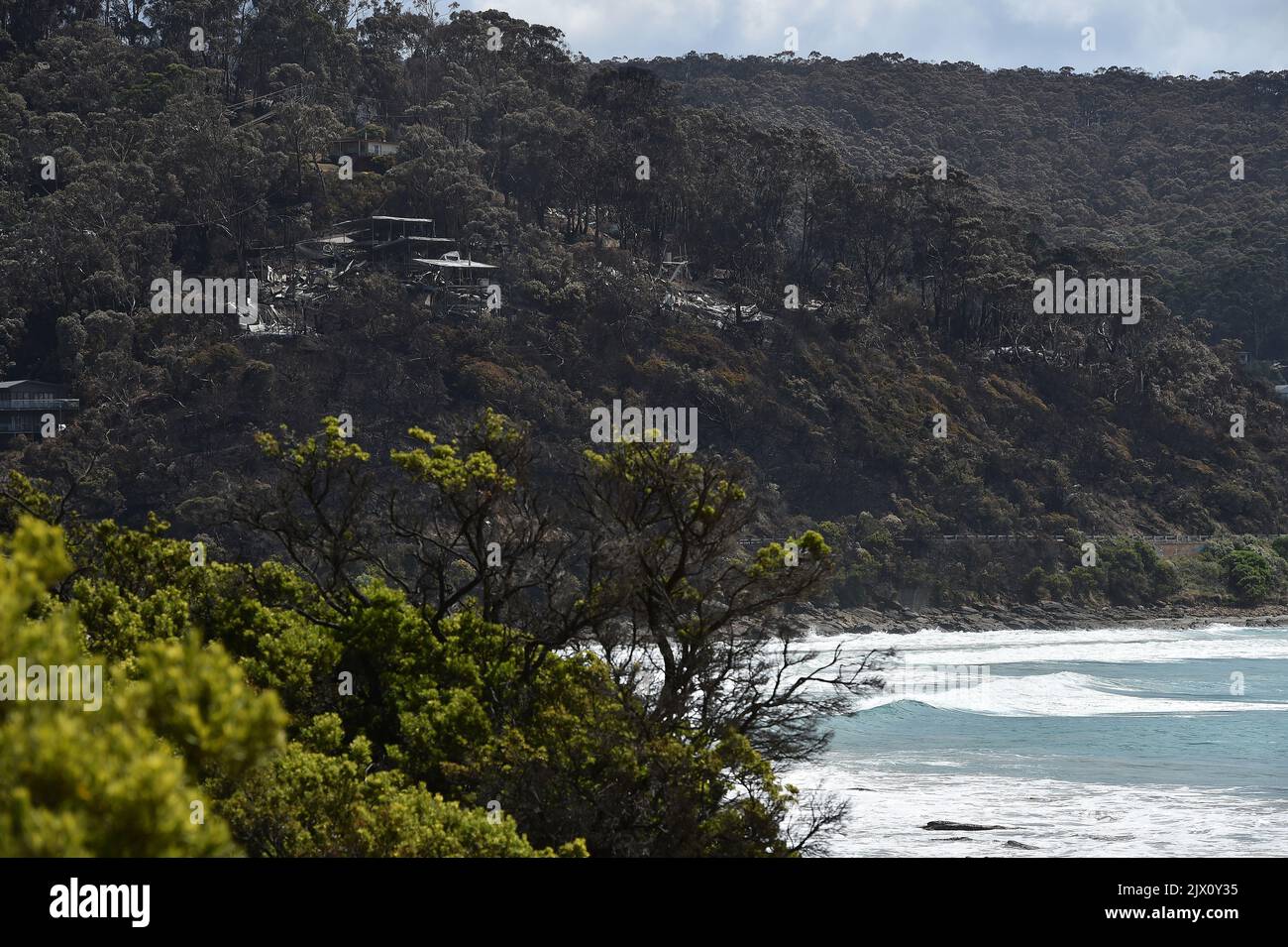 Fire damaged buildings are seen at Wye River in the Otway Ranges south ...