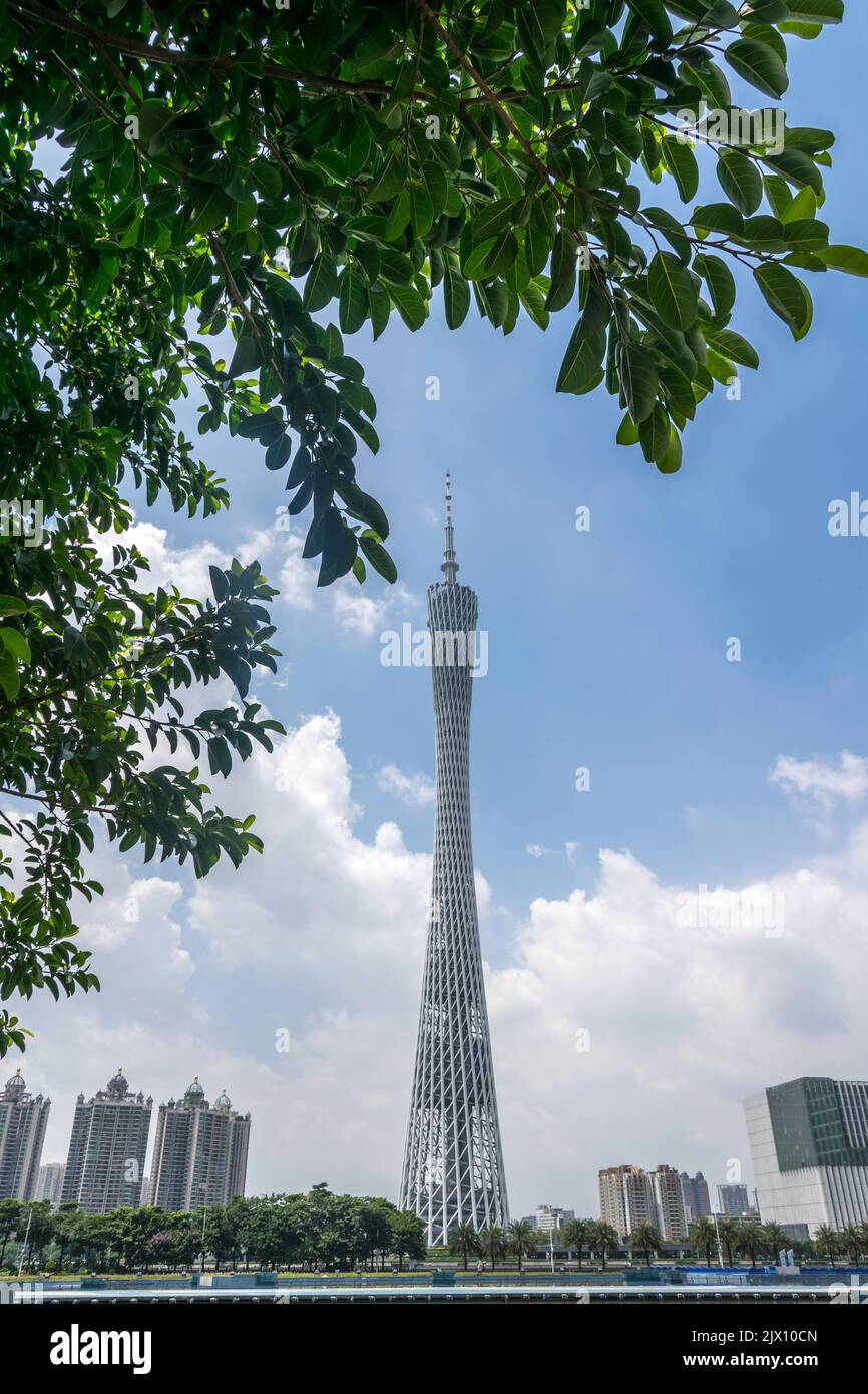 Guangzhou , China - July 30, 2018: Canton Tower, which is also referred as Guangzhou Astronomical and Tourist Tower. Stock Photo