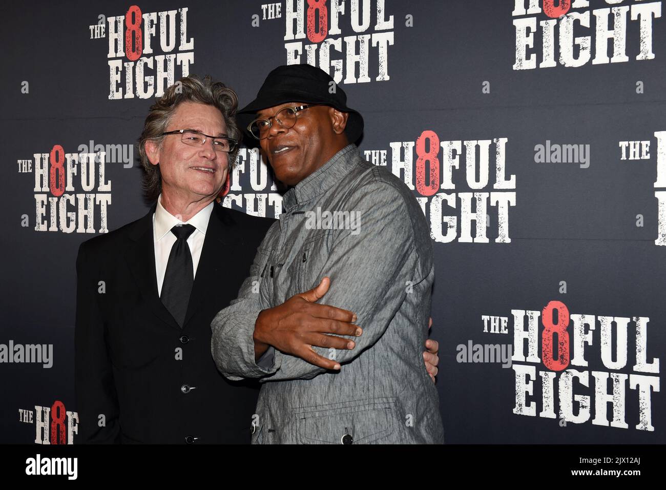 Actors Samuel L. Jackson (right) and Kurt Russell pose for a photograph ...