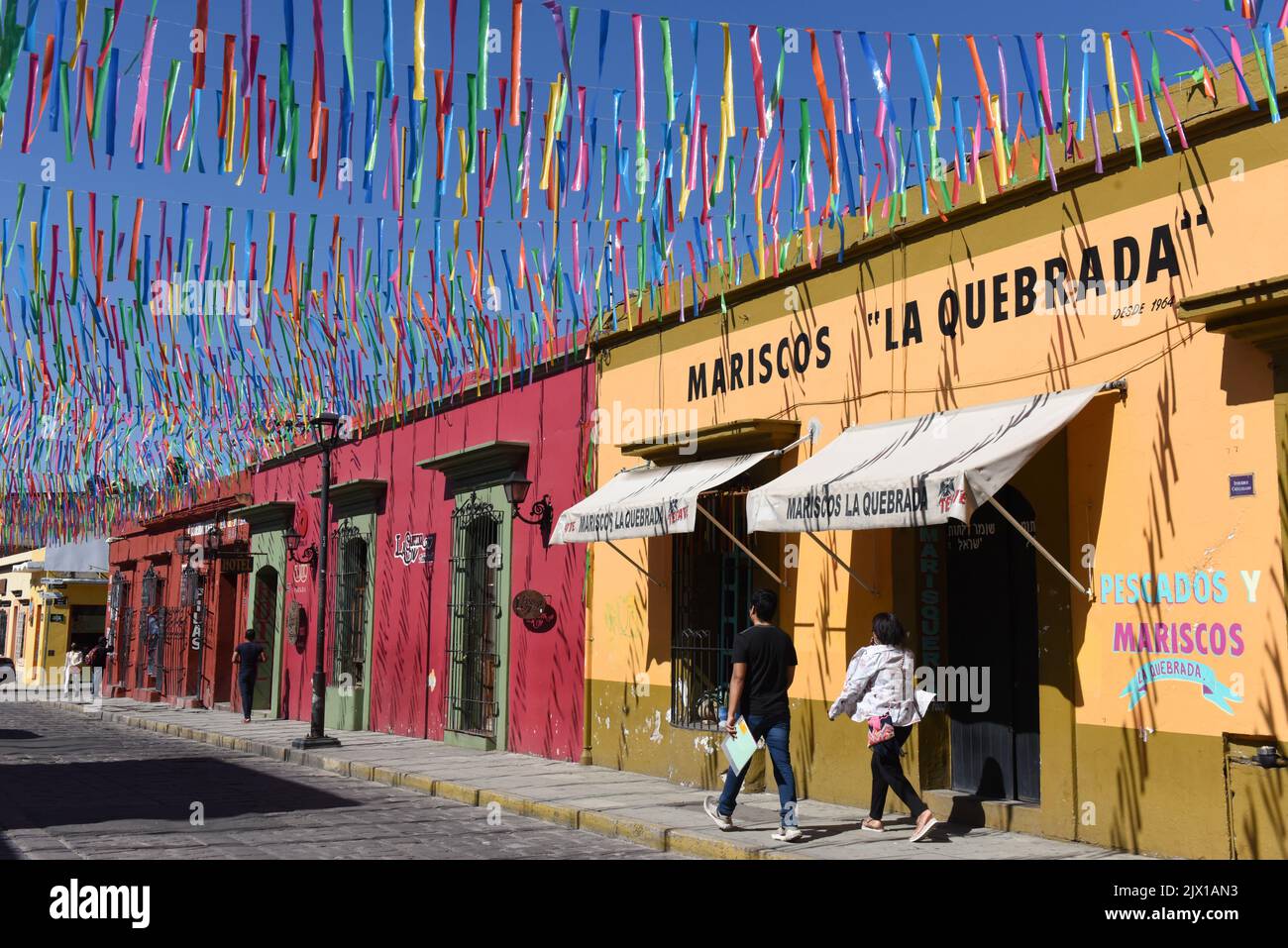 Calle de Armenta y López in the historical center of Oaxaca de Juarez, Mexico Stock Photo