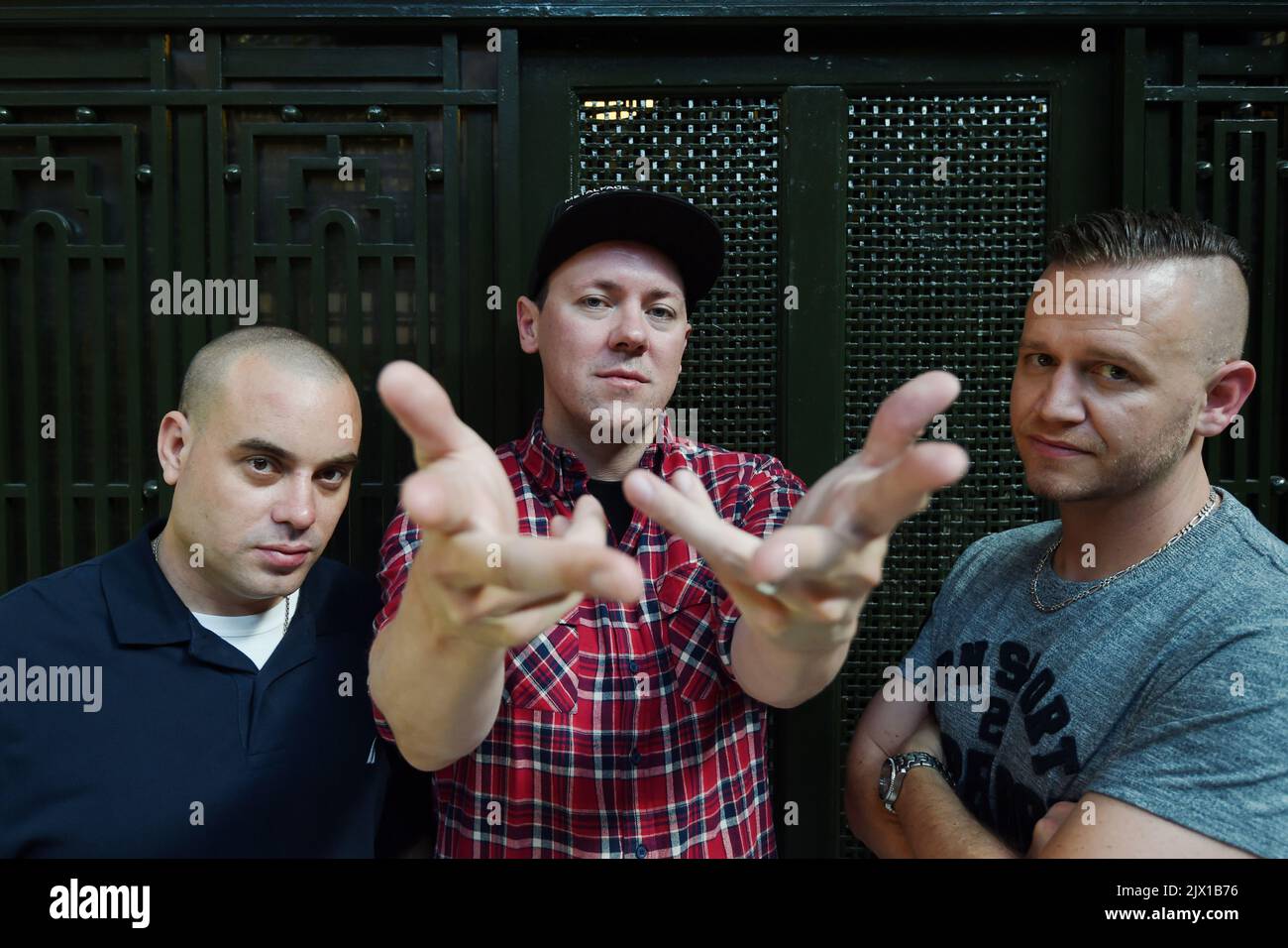Australian hip hop band Hilltop Hoods (lt-rt) DJ Debris (Barry