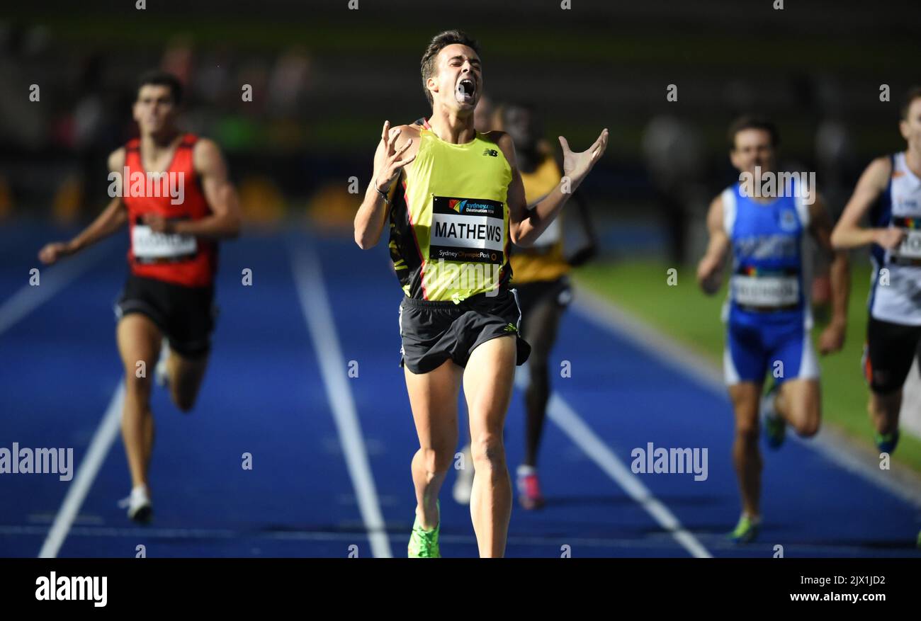 Luke Mathews wins the Mens 800 Metre Open, Australian Athletics