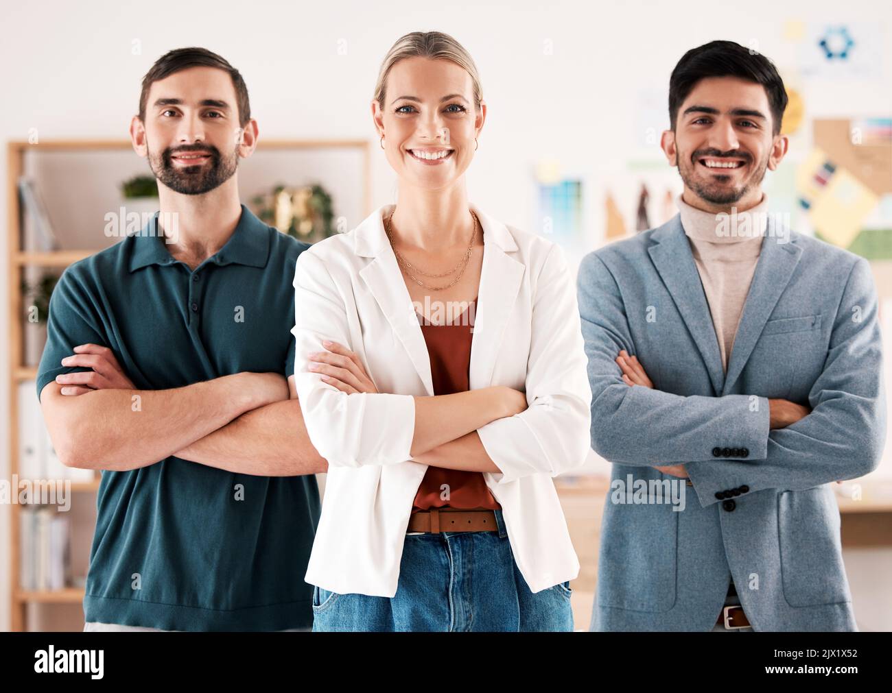 Woman leader, ceo and successful teamwork management with collaboration, company vision and happy office. Portrait group of business people, proud Stock Photo