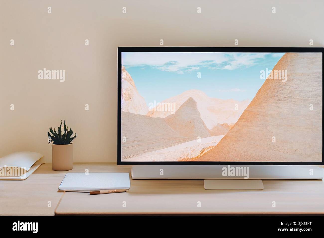 Simple Style computer screen on the table - Digital Generate Image ...