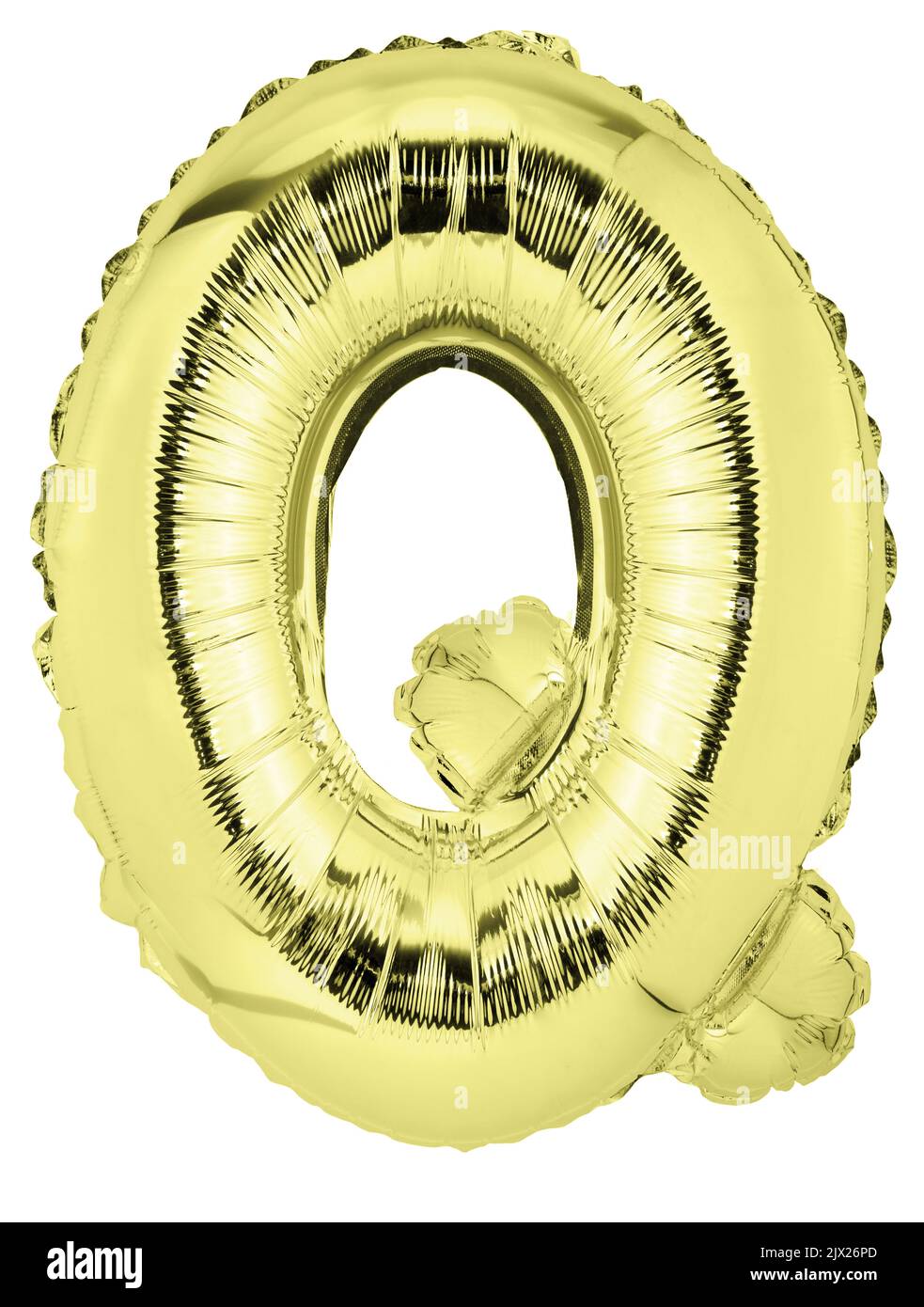 Letter Q in golden mylar balloon isolated on white Stock Photo