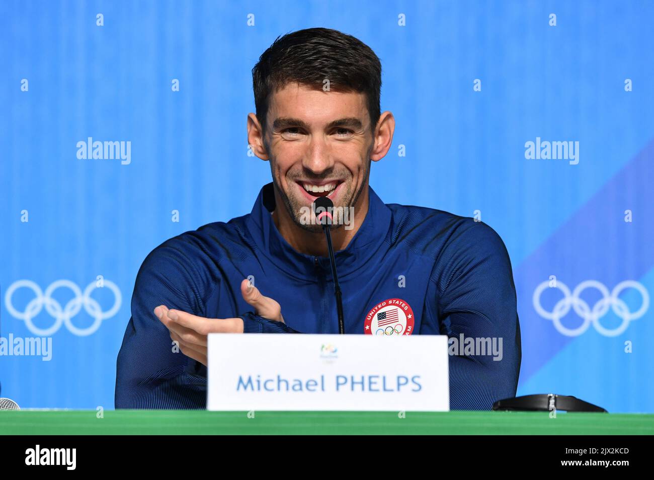Michael Phelps of the USA looks on during a team press conference at ...