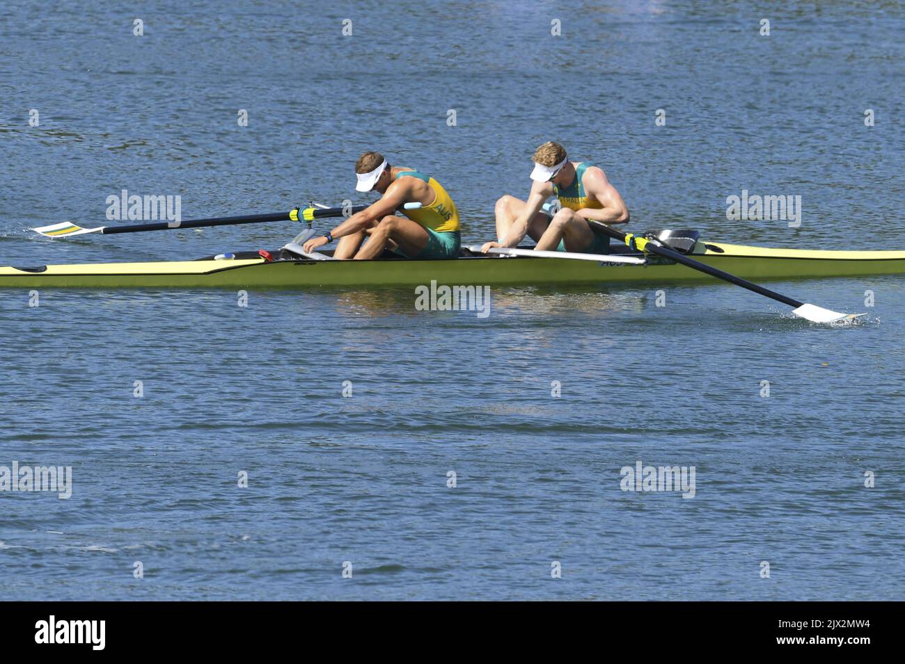 Alex Floyd Rowing Alex Lloyd and Spencer Turrin of Australia react after competing in the ...