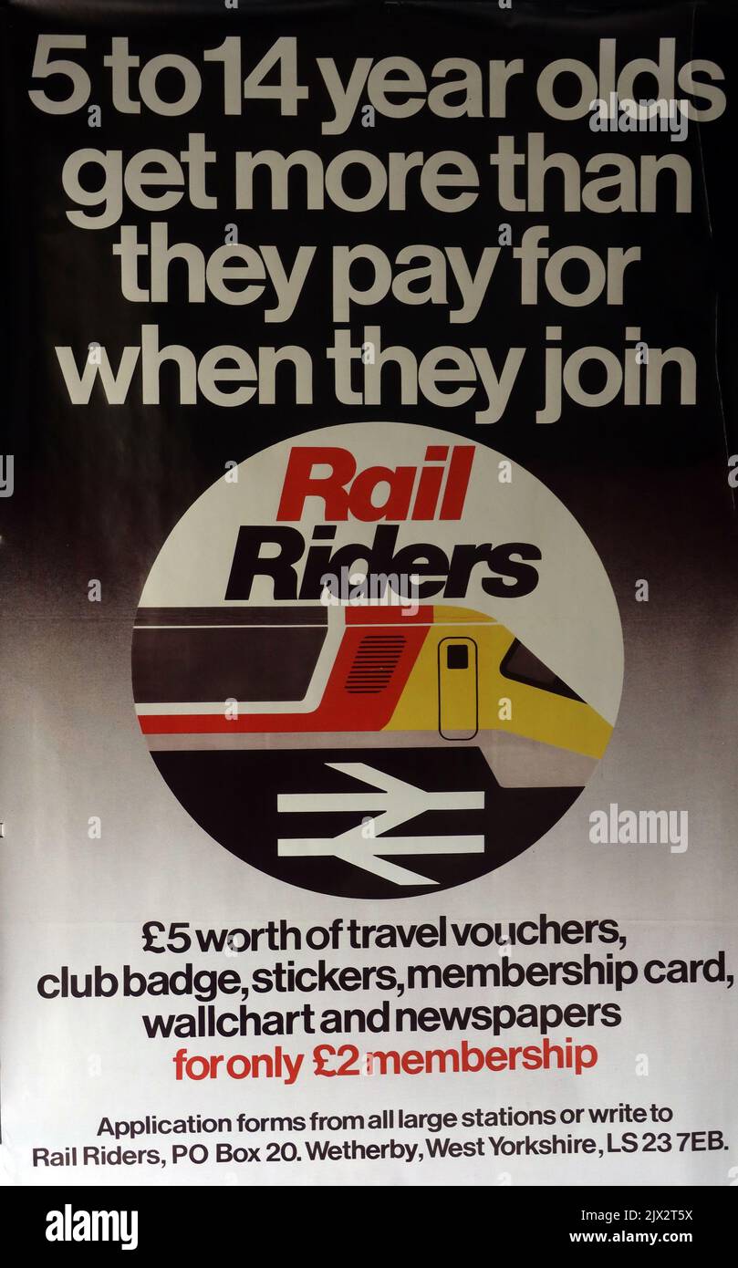 Poster for British RailRiders, 5 to 14 year olds travel club, 1980s poster Stock Photo