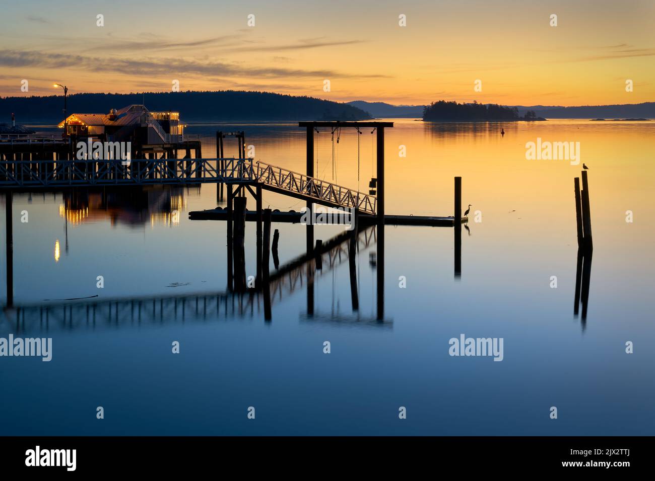 Sidney, British Columbia, Canada – August 29, 2022. Sidney BC Twilight Dawn Waterfront. Morning sunrise in Sidney, Vancouver Island, near Victoria. Stock Photo