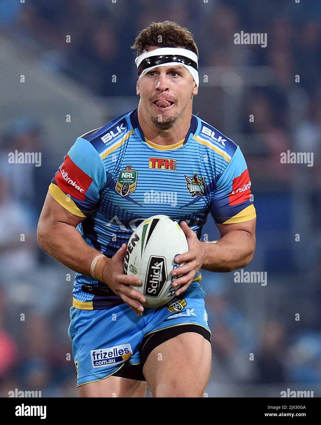 Greg Bird of the Gold Coast Titans in action during their round 25 NRL game  against the Penrith Panthers at Cbus Super Stadium on the Gold Coast,  Saturday, Aug. 27, 2016. (AAP