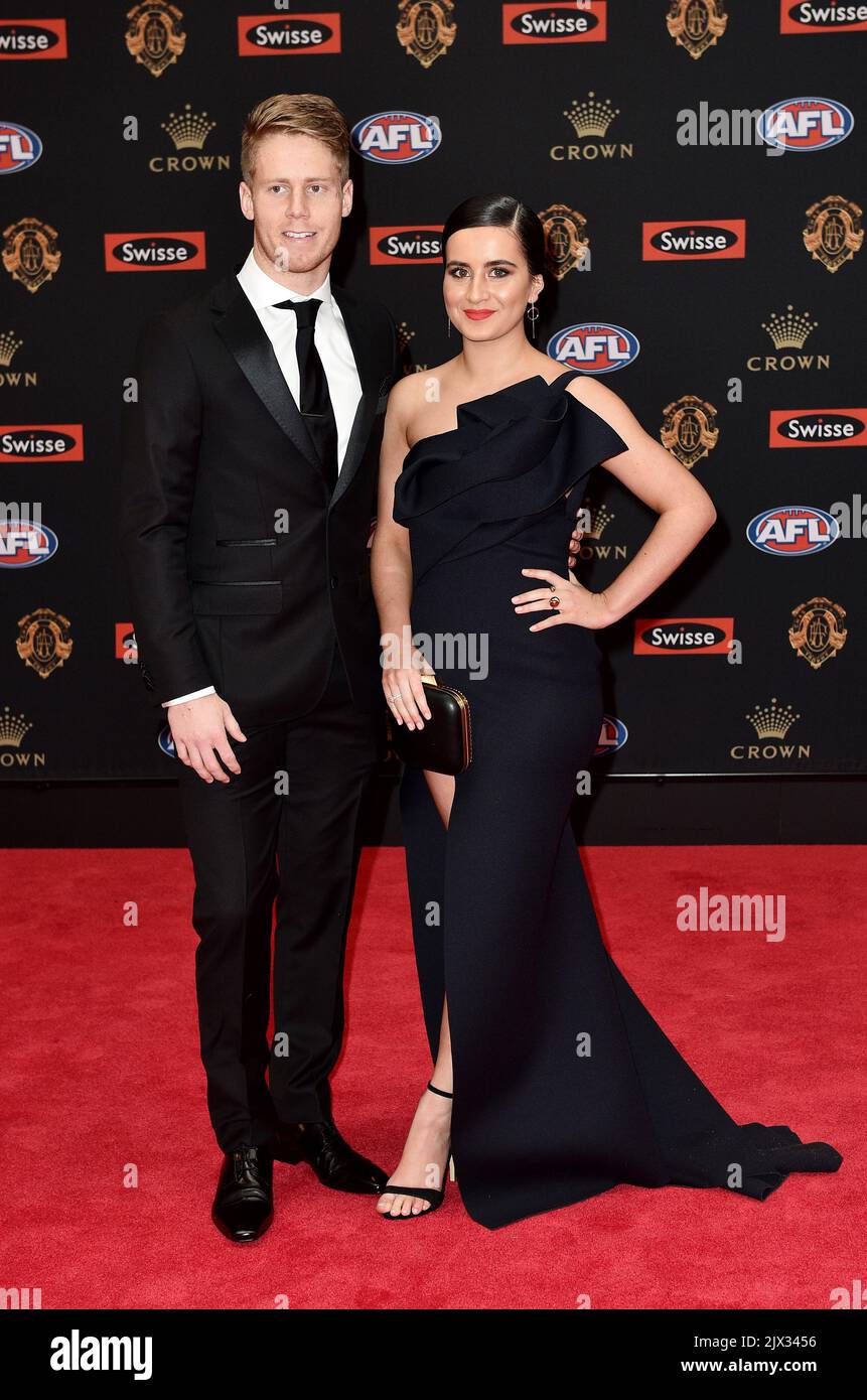 Lachie Hunter of the Bulldogs and Maddison SullivanThorpe arrive at the 2016 Brownlow Medal