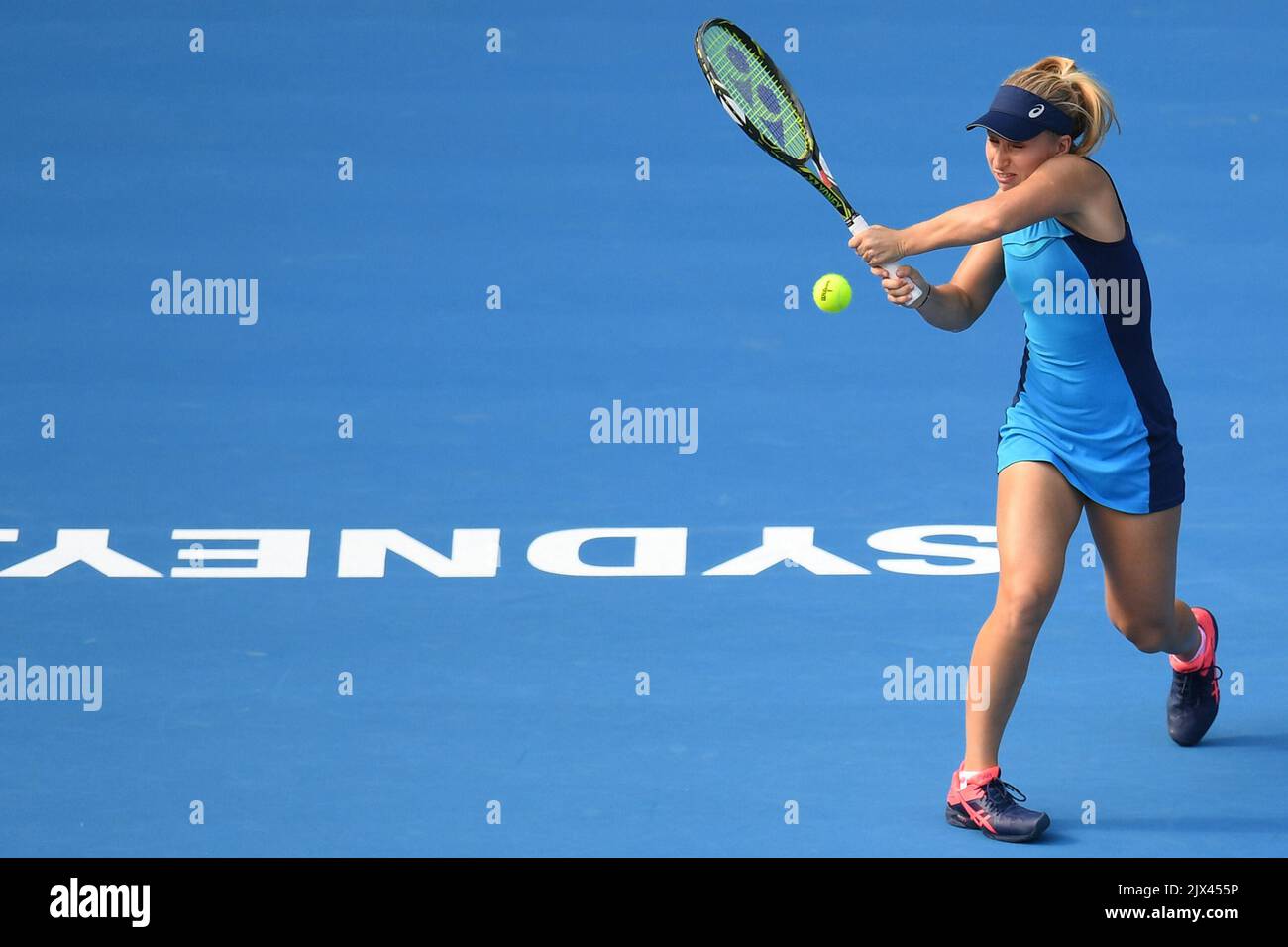 Daria Gavrilova of Australia in action against Johanna Konta of Great Britain during their women