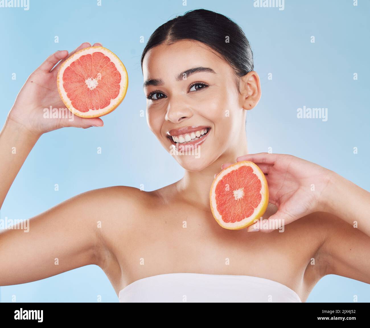 Grapefruit, skincare, face and diet wellness keeps her happy and healthy for skin healthcare