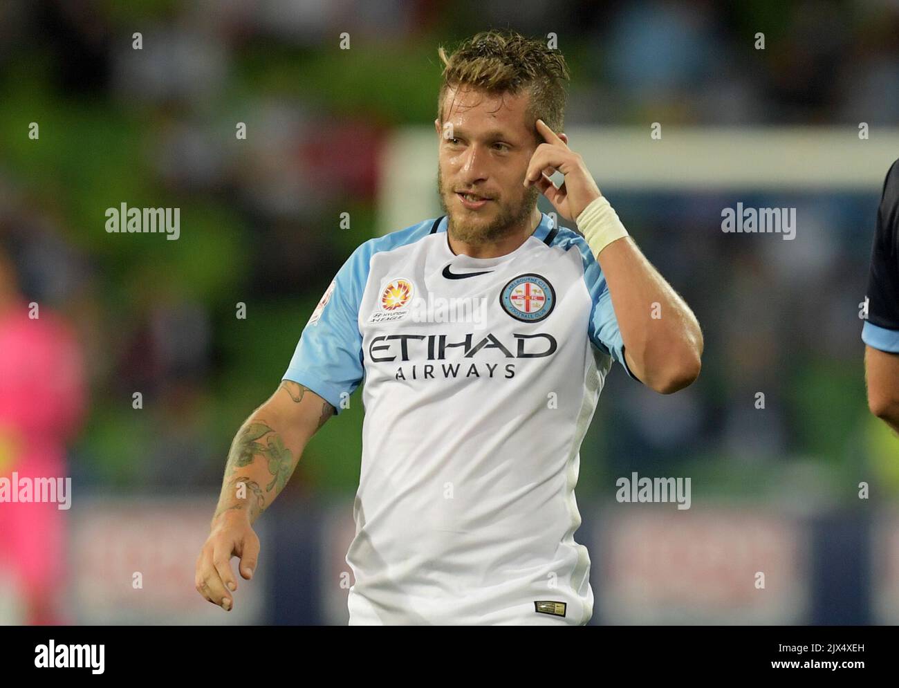 Fernando Brandan of City reacts during the Round 21 A-League match ...