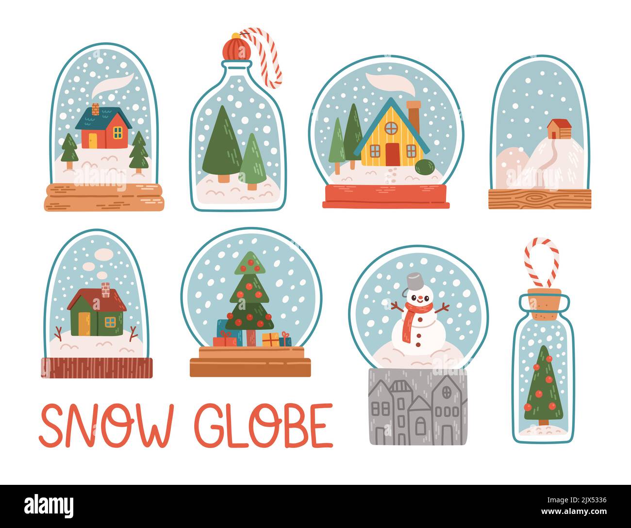 Christmas snow globe set flat design vector Stock Vector