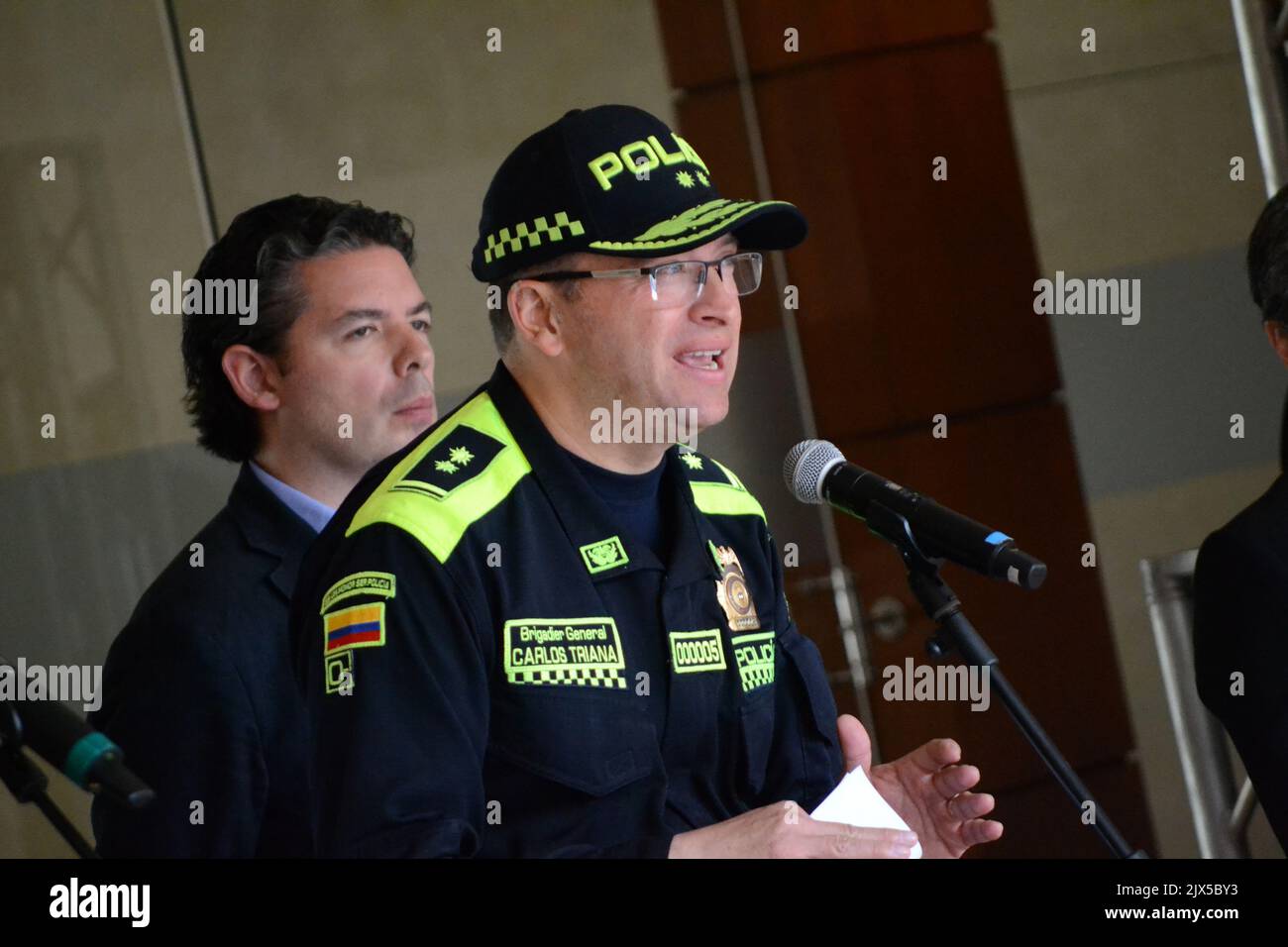 Bogota, Colombia. 06th Sep, 2022. Bogota's police commander Brigadier-general Carlos Triana speaks to the media after a security council at Bogota's mayor building due to the increment of bodies found scattered across the city of Bogota, Colombia. September 5, 2022. Photo by: Martin Galindo/Long Visual Press Credit: Long Visual Press/Alamy Live News Stock Photo