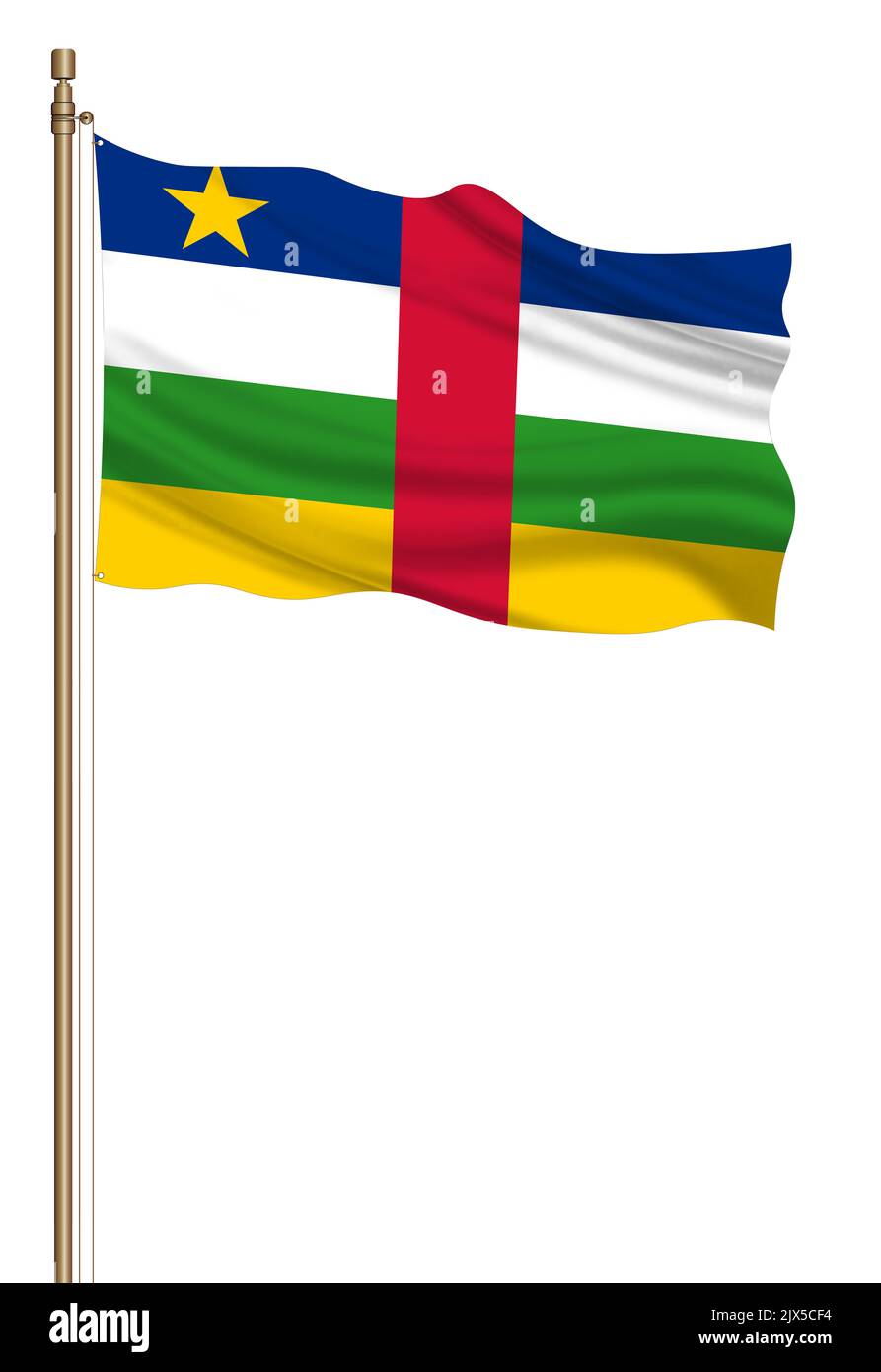 3D Flag of Central African Republic on a pillar blown away isolated on ...