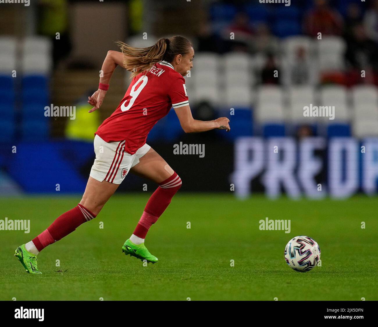 Cardiff, United Kingdom, 6, September, 2022, Kayleigh Green (Wales) Pictured in action,, during FIFA Women's World Cup 2023 Qualifying Round, Final Score 0-0 Wales Qualify for the Play off’s. Credit:, Graham Glendinning,/ Alamy Live News Stock Photo
