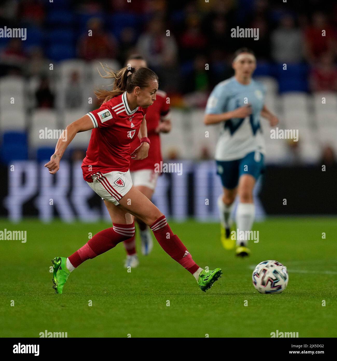 Cardiff, United Kingdom, 6, September, 2022, Kayleigh Green (Wales) Pictured in action,, during FIFA Women's World Cup 2023 Qualifying Round, Final Score 0-0 Wales Qualify for the Play off’s. Credit:, Graham Glendinning,/ Alamy Live News Stock Photo