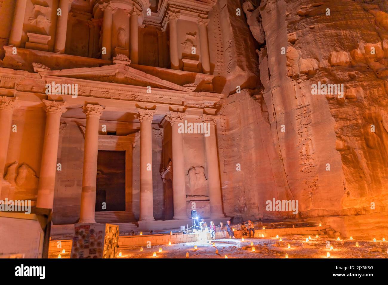 Treasury Illuminated Night Presentation Small Fires Petra Jordan Built by  Nabataens in 100 BC Petra at Night is special presentations for Tourists Stock Photo