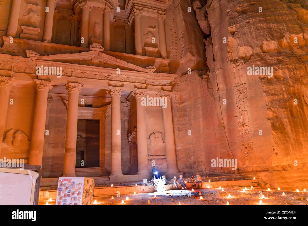 Treasury Illuminated Night Presentation Small Fires Petra Jordan Built by  Nabataens in 100 BC Petra at Night is special presentations for Tourists Stock Photo