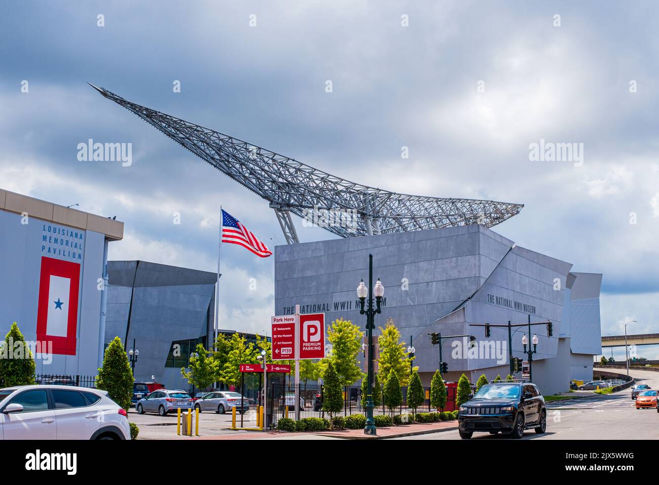 NEW ORLEANS, LA, USA - SEPTEMBER 9, 2020: Cityscape featuring the National World War II Museum from Camp Street Stock Photo