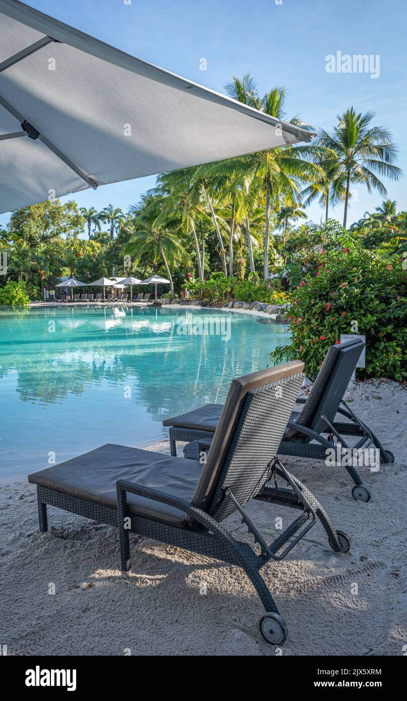 A view along one of the many pool areas available at this 5 Star luxury resort at the Sheraton Mirage Port Douglas in Far North Queensland, Australia. Stock Photo