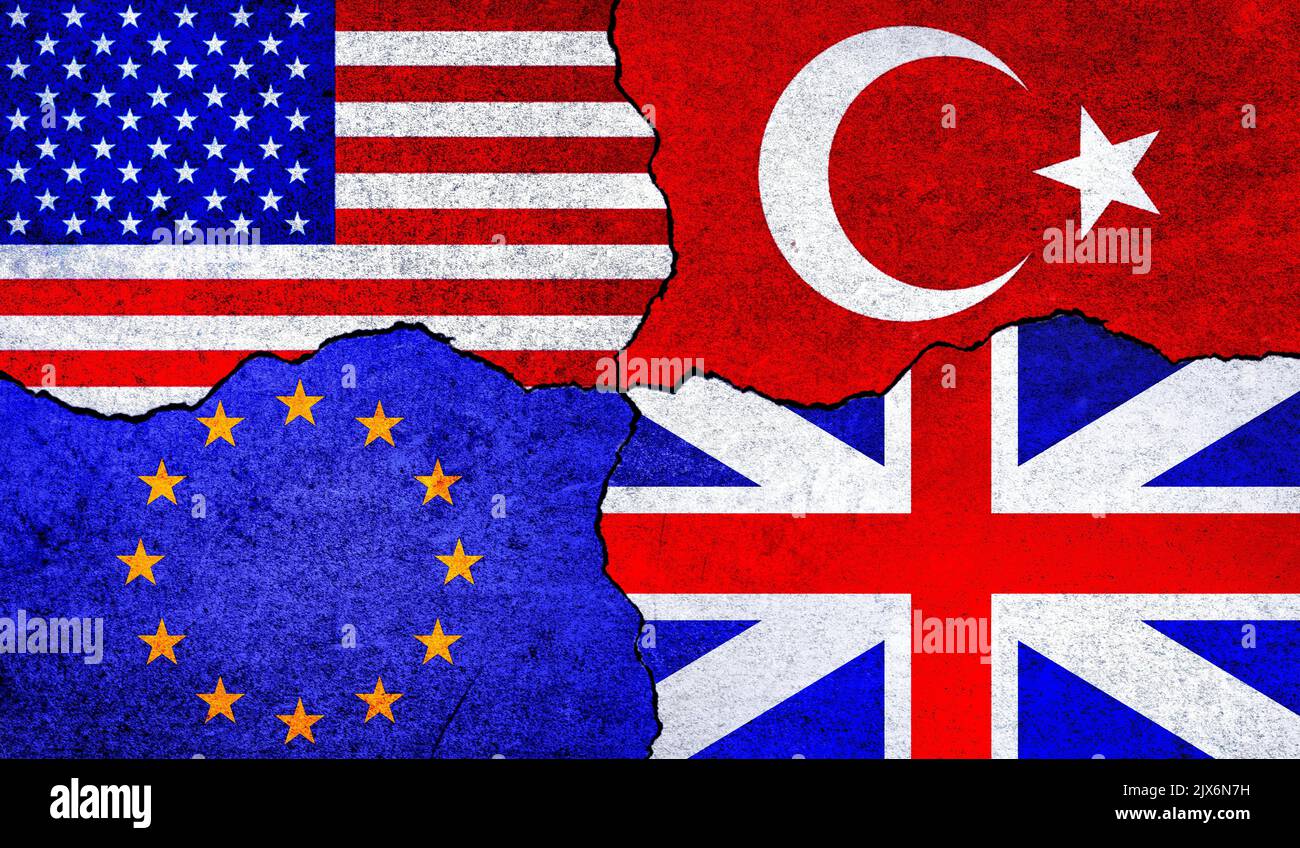 Flags of United States of America (USA), United Kingdom (UK), European