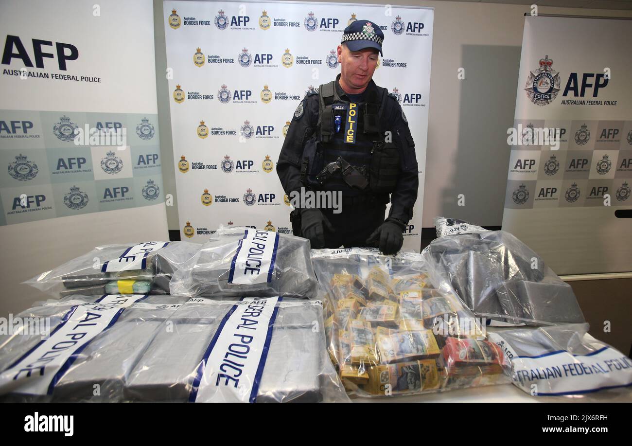 Seized drugs and cash on display at the Australian Federal Police ...