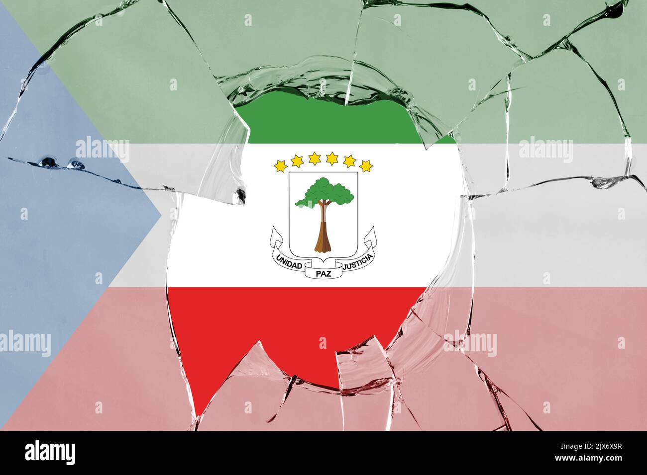 3D Flag of Equatorial Guinea on a glass breakage background Stock Photo ...