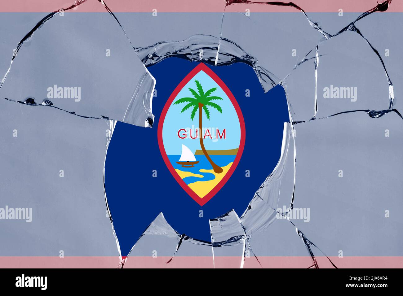 3D Flag of Guam on a glass breakage background Stock Photo - Alamy