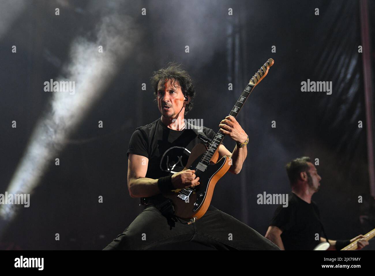 Rio de Janeiro, Brazil,September 2, 2022. Vocalist and guitarist Joe Duplantier of the French rock band Gojira, during a concert at Rock in Rio 2022, Stock Photo