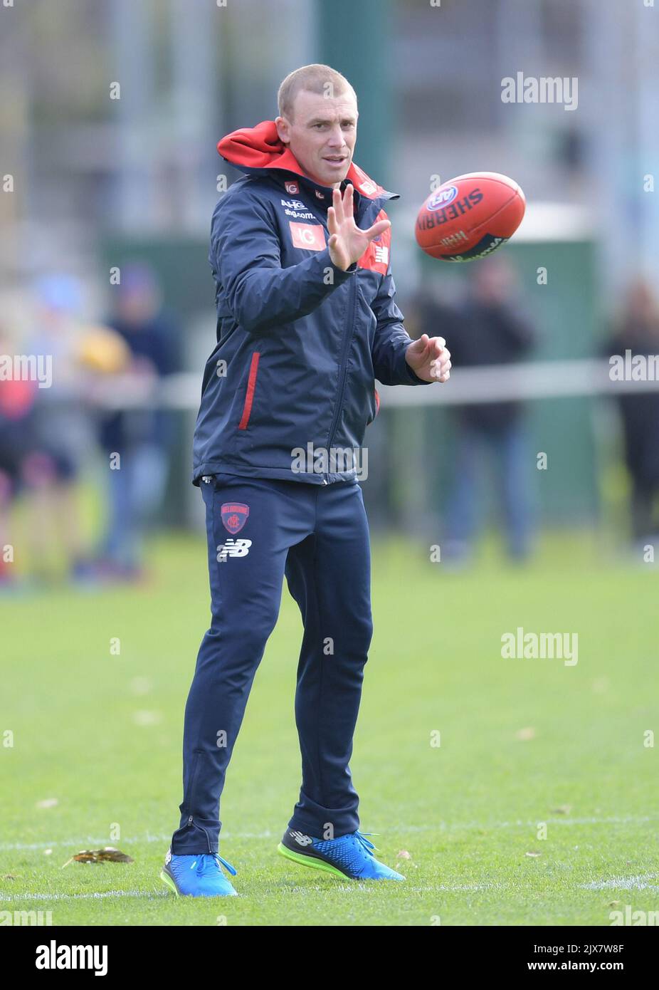 Demons coach Simon Goodwin during a Melbourne Demons open training session at Gosch's Paddock in