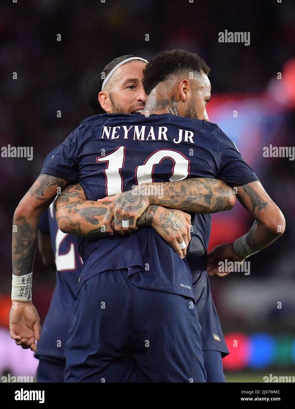 Paris Saint-Germain's Neymar Jr and Sergio Ramos during the UEFA ...
