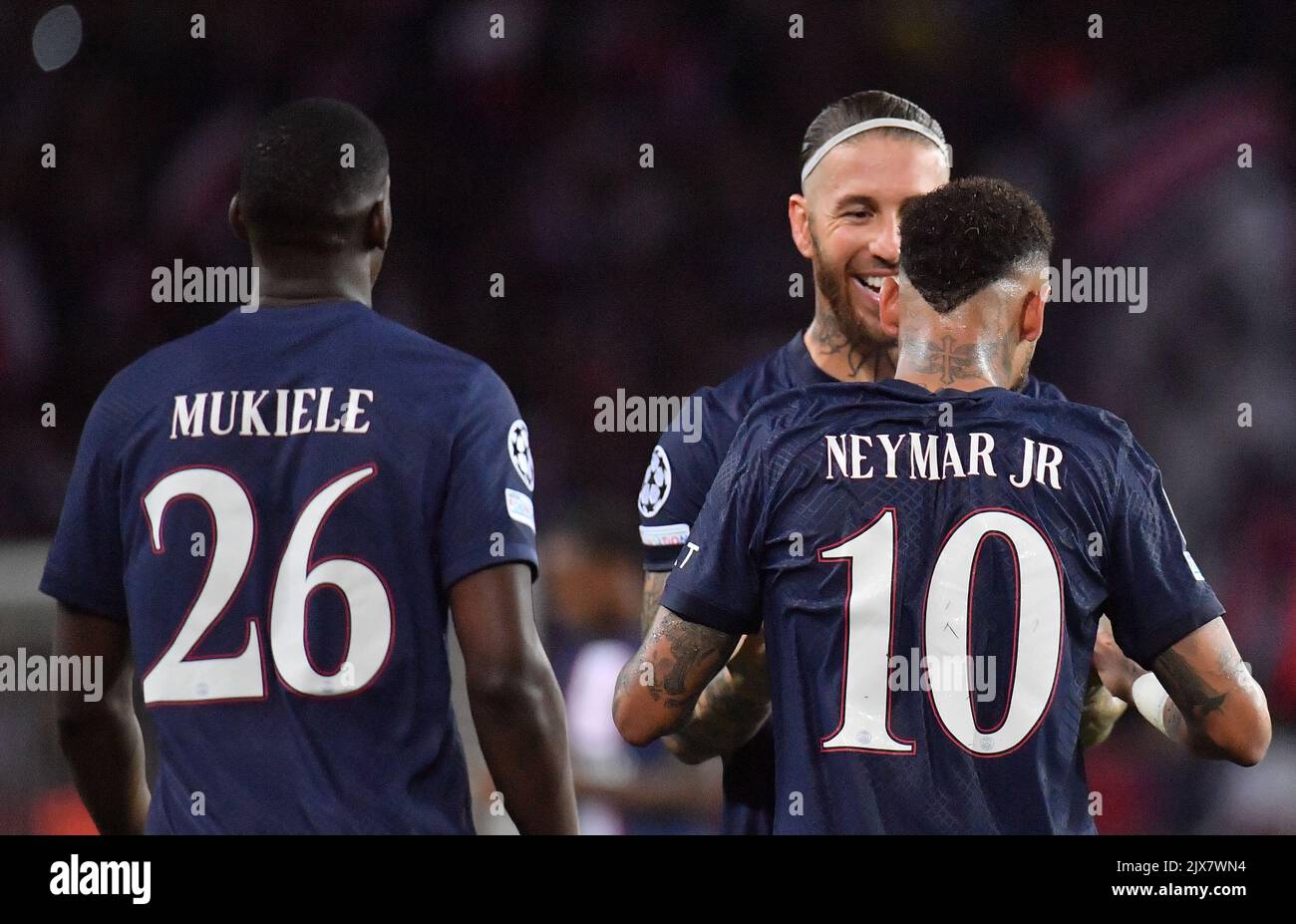Paris Saint-Germain's Neymar Jr and Sergio Ramos during the UEFA ...