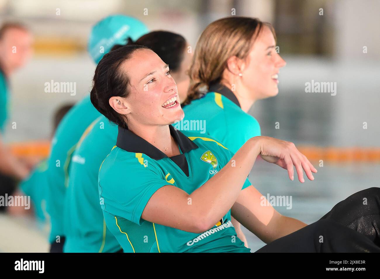 Megan Schutt during an Australian women's cricket training session at the Gallipoli Barracks in Brisbane, Thursday, September 14, 2017. The Australian women's cricket team experienced Army life and attempted the over-water obstacle course with members of the Australian Defence Force (ADF) women's cricket team as part of their preparation for the Commonwealth Bank Women's Ashes Series. (AAP Image/Albert Perez) Stock Photo