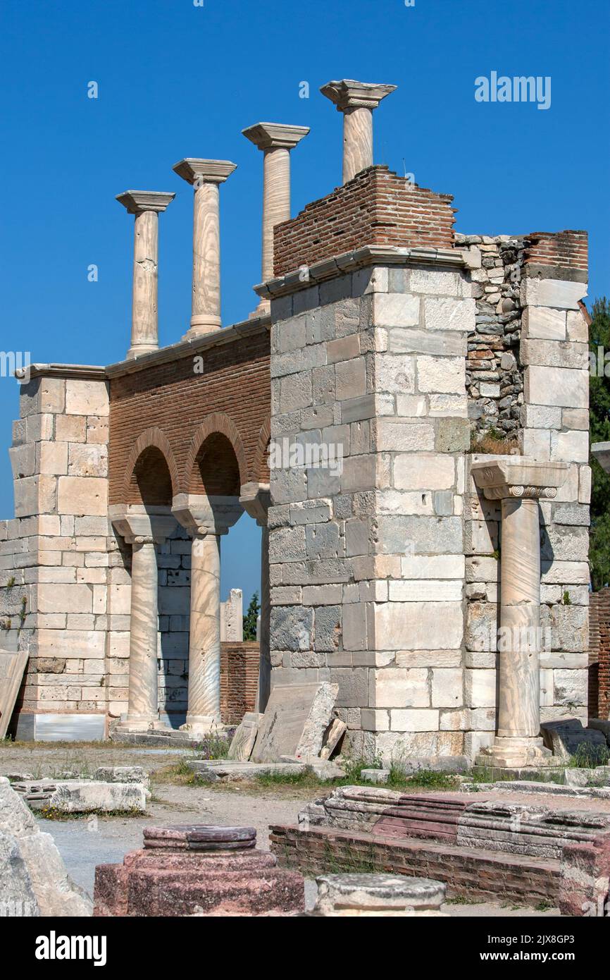 A section of the ancient ruins of the 6th century Basilica of Saint John at Selcuk in Turkey. Stock Photo