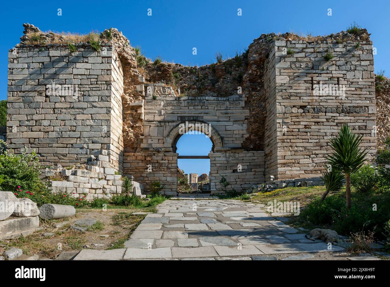 The entrance Gate of Persecution at the ruins of the Basilica of St John at Selcuk in Turkey. It was built in the 6th century. Stock Photo
