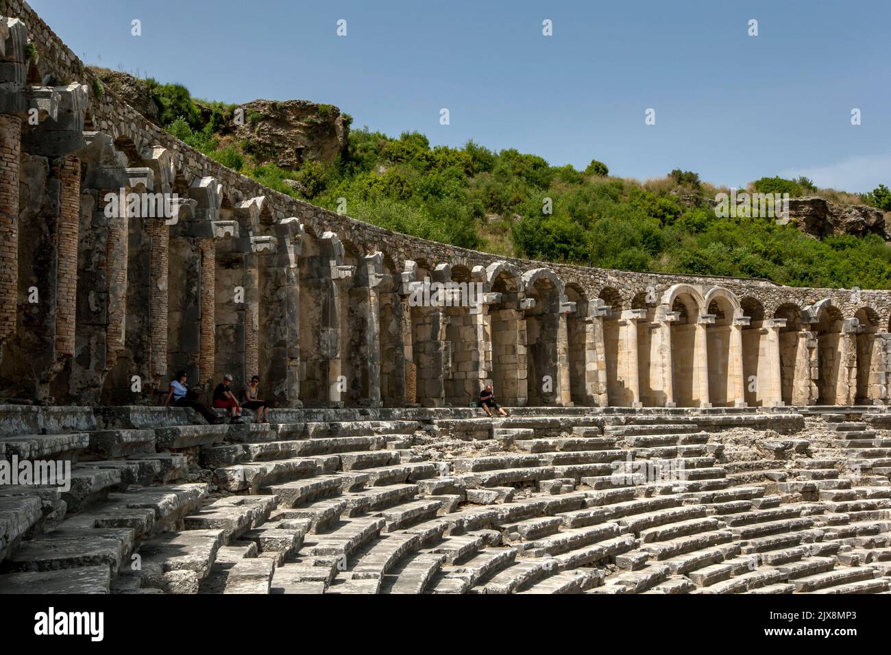 A section of the magnificent Roman theatre at the ancient city of Aspendos in the Province of Antalya in Turkey. Stock Photo