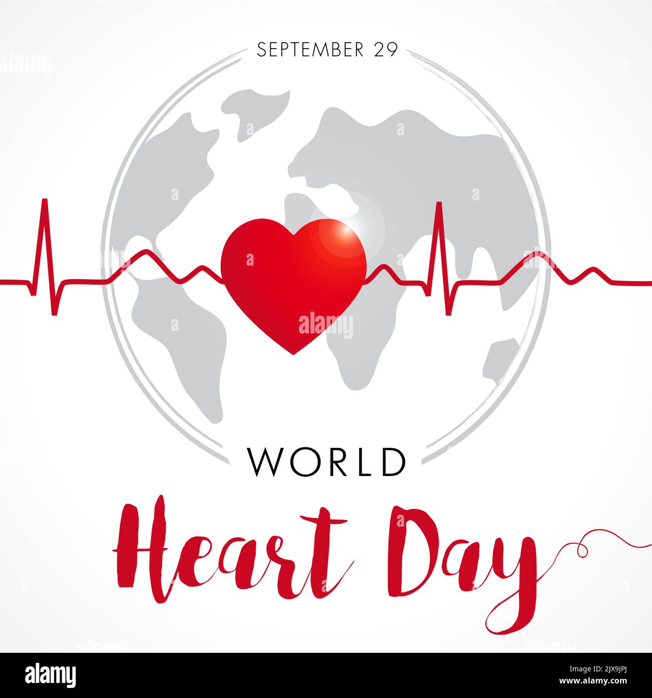 World Heart day with earth and pulse trace. Creative heart logo, flat globe, vector illustration. Congrats concept for International Heart Day banner Stock Vector
