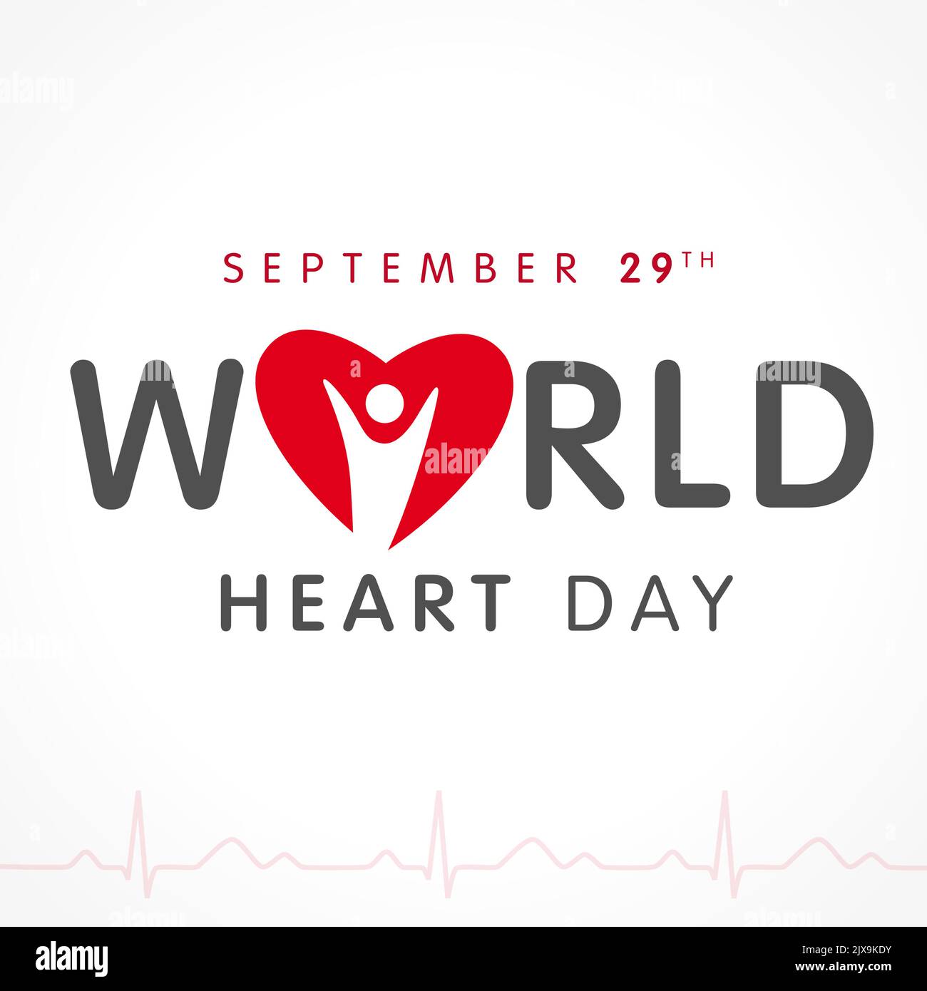 World Heart Day creative text with human in heart symbol. Greeting card, Internet poster or network banner concept. Isolated abstract graphic design t Stock Vector