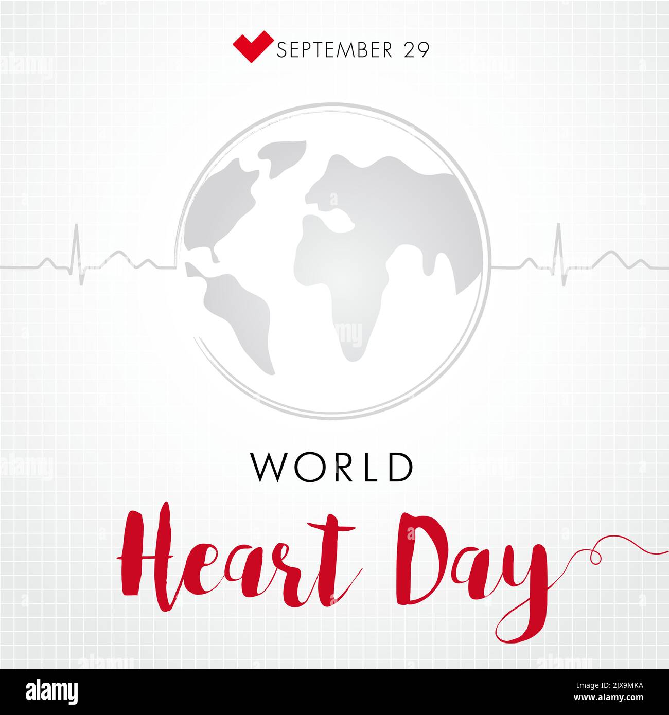 World Heart day with earth and pulse trace. Creative heart logo, flat globe, vector illustration. Congrats concept for International Heart Day banner Stock Vector