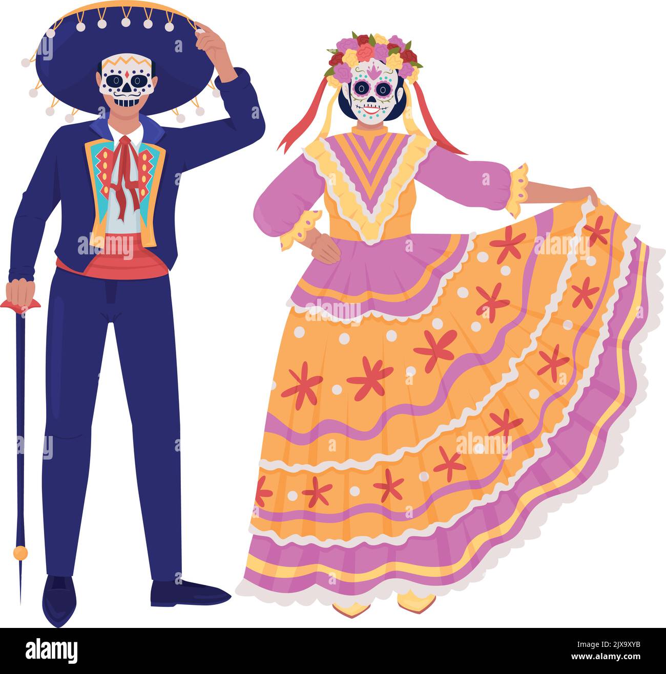 Mexican traditional costumes semi flat color vector characters Stock Vector