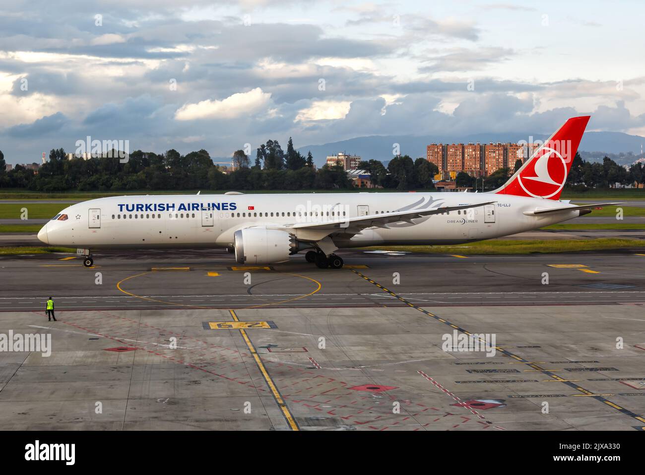 Bogota, Colombia - April 20, 2022: Turkish Airlines Boeing 787-9 Dreamliner airplane at Bogota airport (BOG) in Colombia. Stock Photo