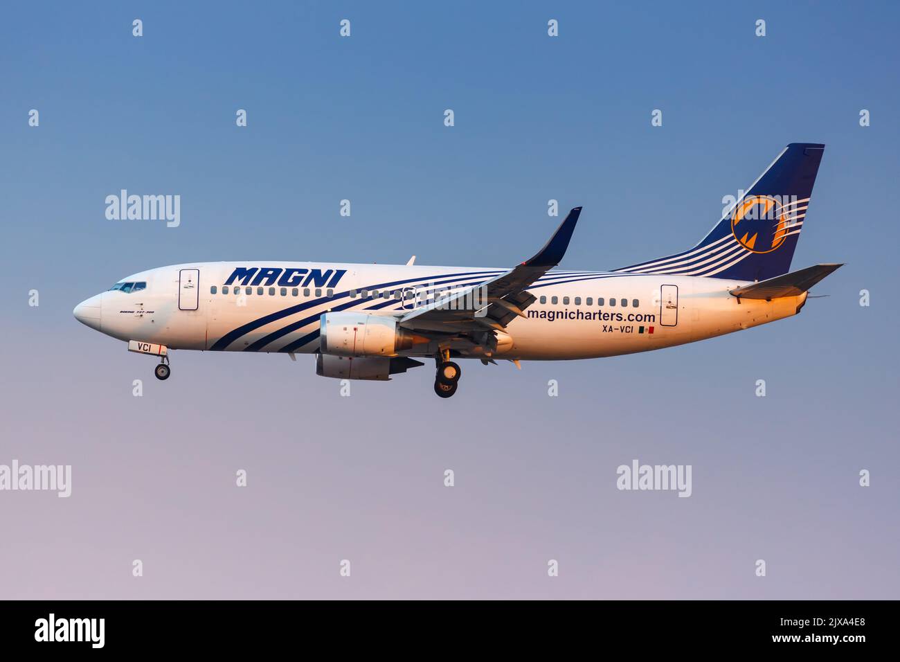 Mexico City, Mexico - April 15, 2022: Magnicharters Boeing 737-300 airplane at Mexico City airport (MEX) in Mexico. Stock Photo