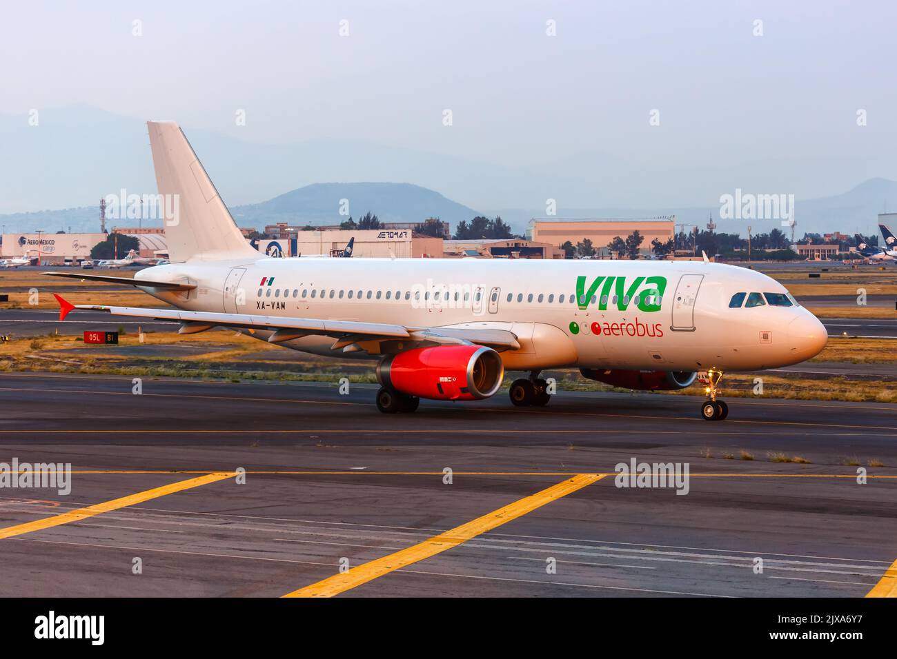 Mexico City, Mexico - April 15, 2022: Viva Aerobus Airbus A320neo airplane at Mexico City airport (MEX) in Mexico. Stock Photo